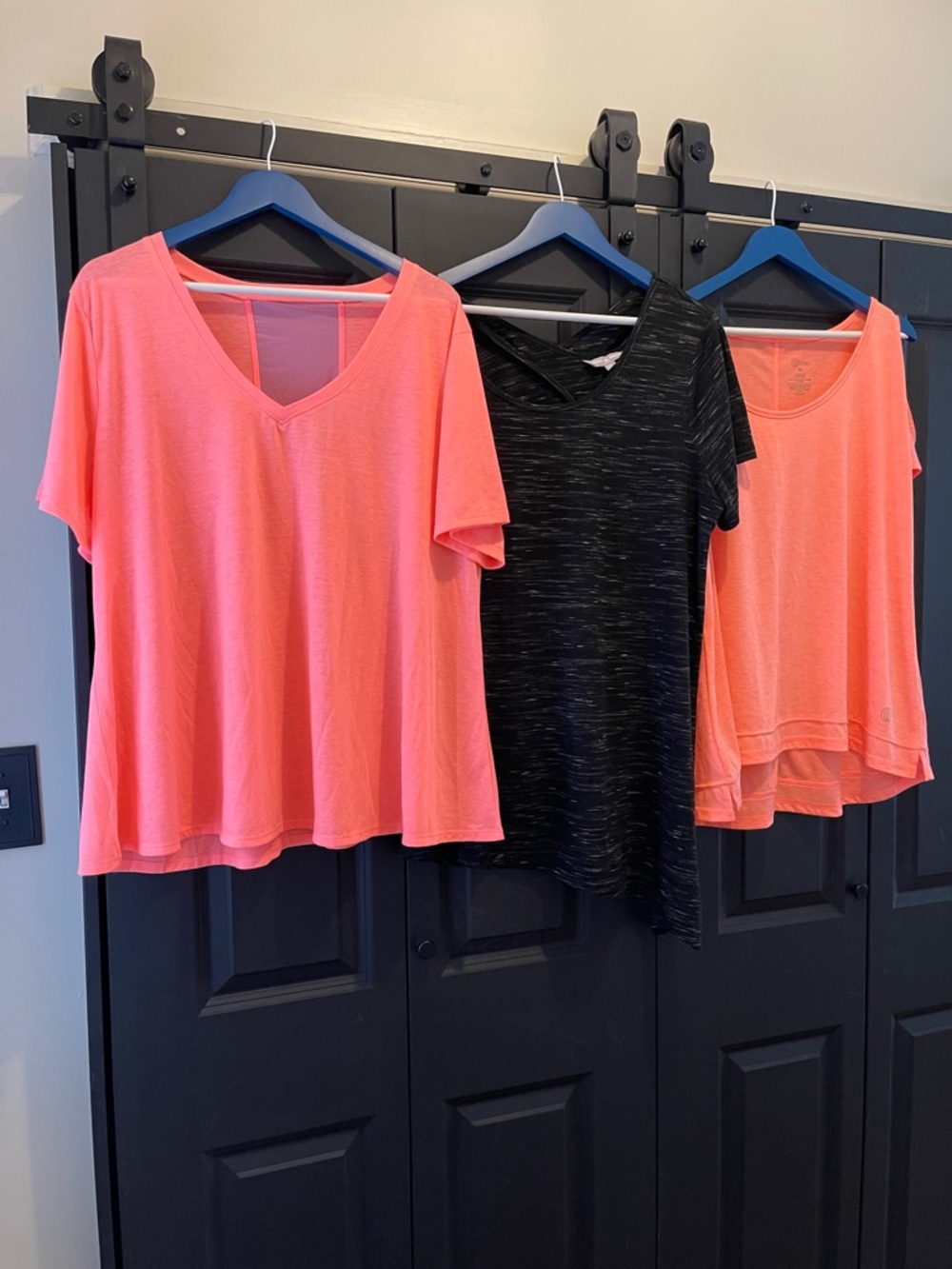 Balance Collection Short Sleeve Tees in Neon Coral and Black